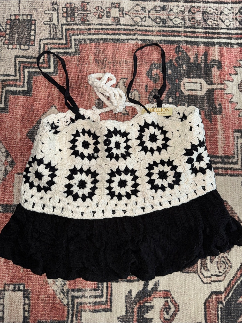 Rebellion Black & White Crochet Crop Camisole